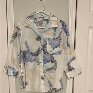 Chico's Floral Blouse - Blue and Beige